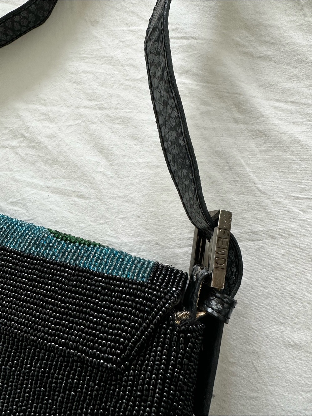 SOLD ❤️ Fendi Zucca FF Lizard-Trim Beaded Baguette - Picture 6 of 16